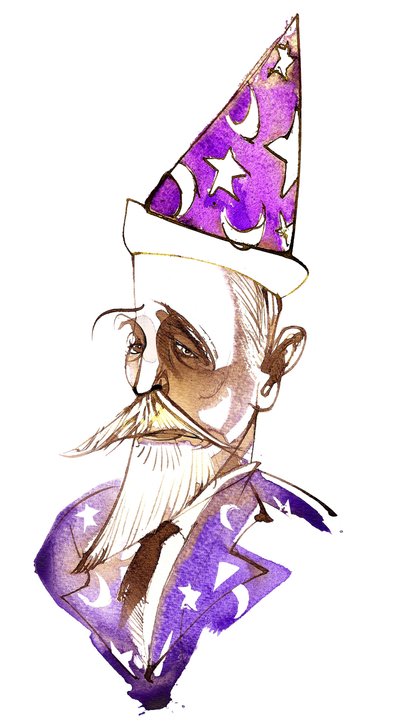Paul Dukas, französischer Komponist (1865-1935); karikiert als Zauberer von Neale Osborne
